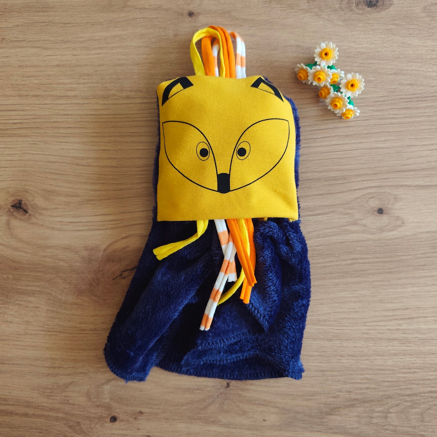 Doudou Dodyz bleu marine renard jaune