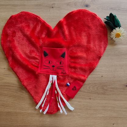 Doudou Dodyz Coeur rouge chat  blanc rouge