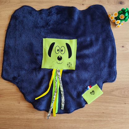 Doudou Dodyz bleu marine chien vert pomme