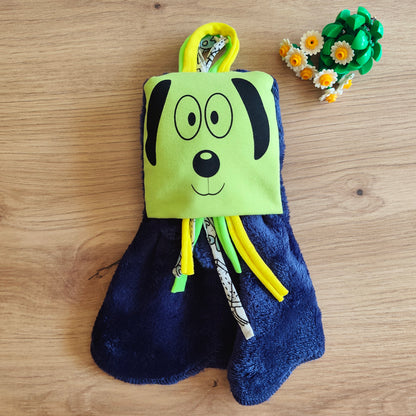 Doudou Dodyz bleu marine chien vert pomme