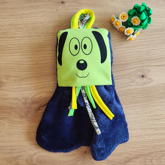 Doudou Dodyz bleu marine chien vert pomme