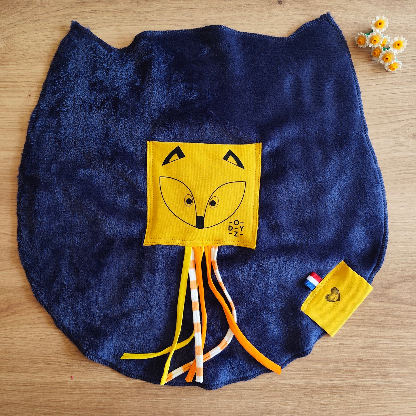 Doudou Dodyz bleu marine renard jaune