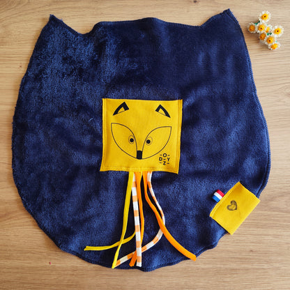 Doudou Dodyz bleu marine renard jaune