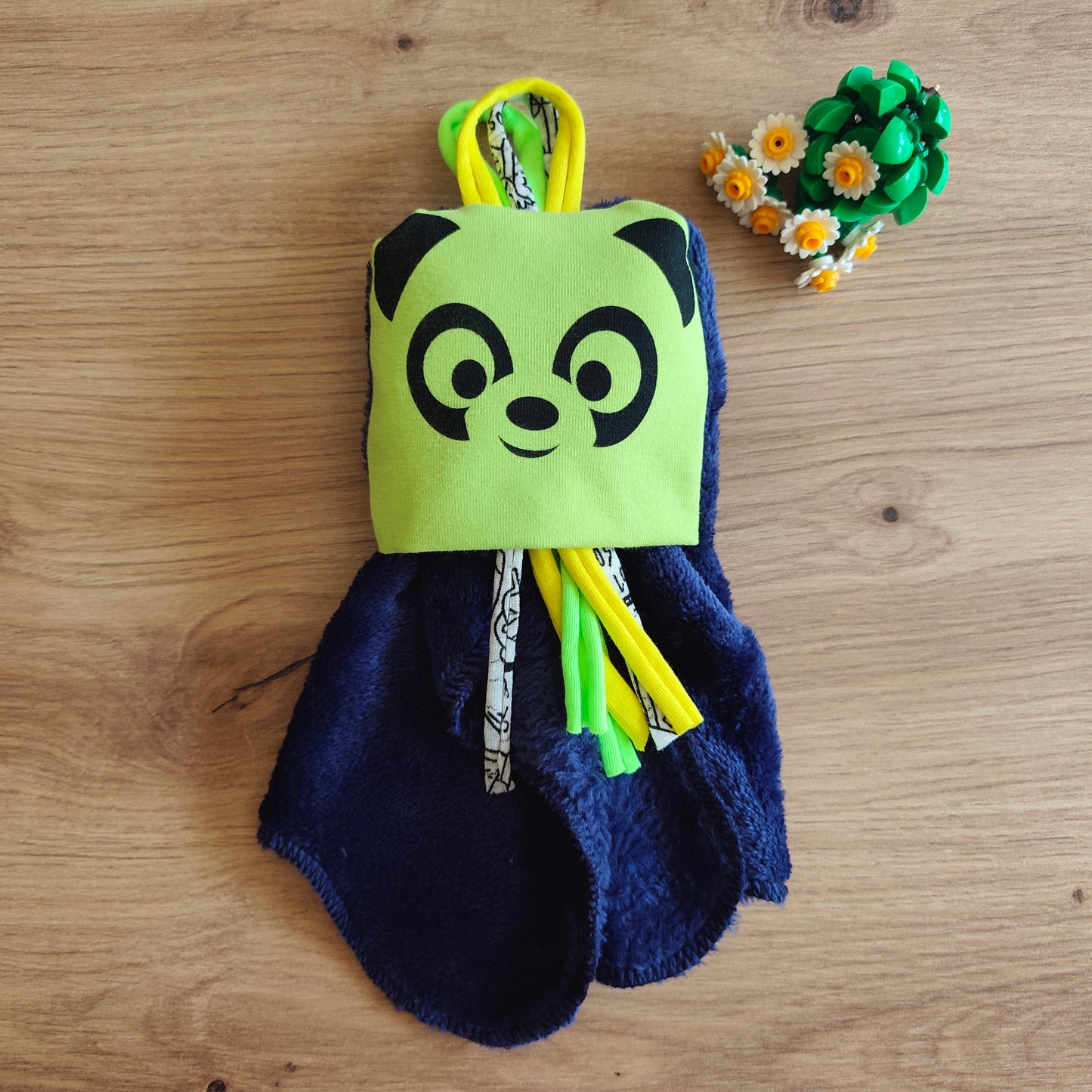 Doudou Dodyz bleu marine panda vert pomme