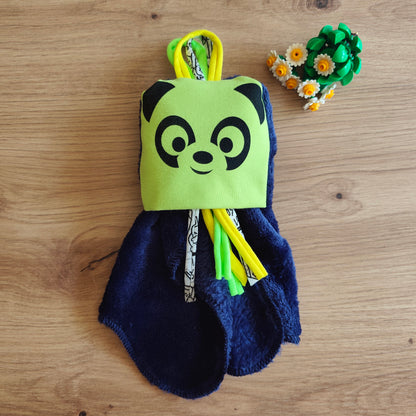 Doudou Dodyz bleu marine panda vert pomme