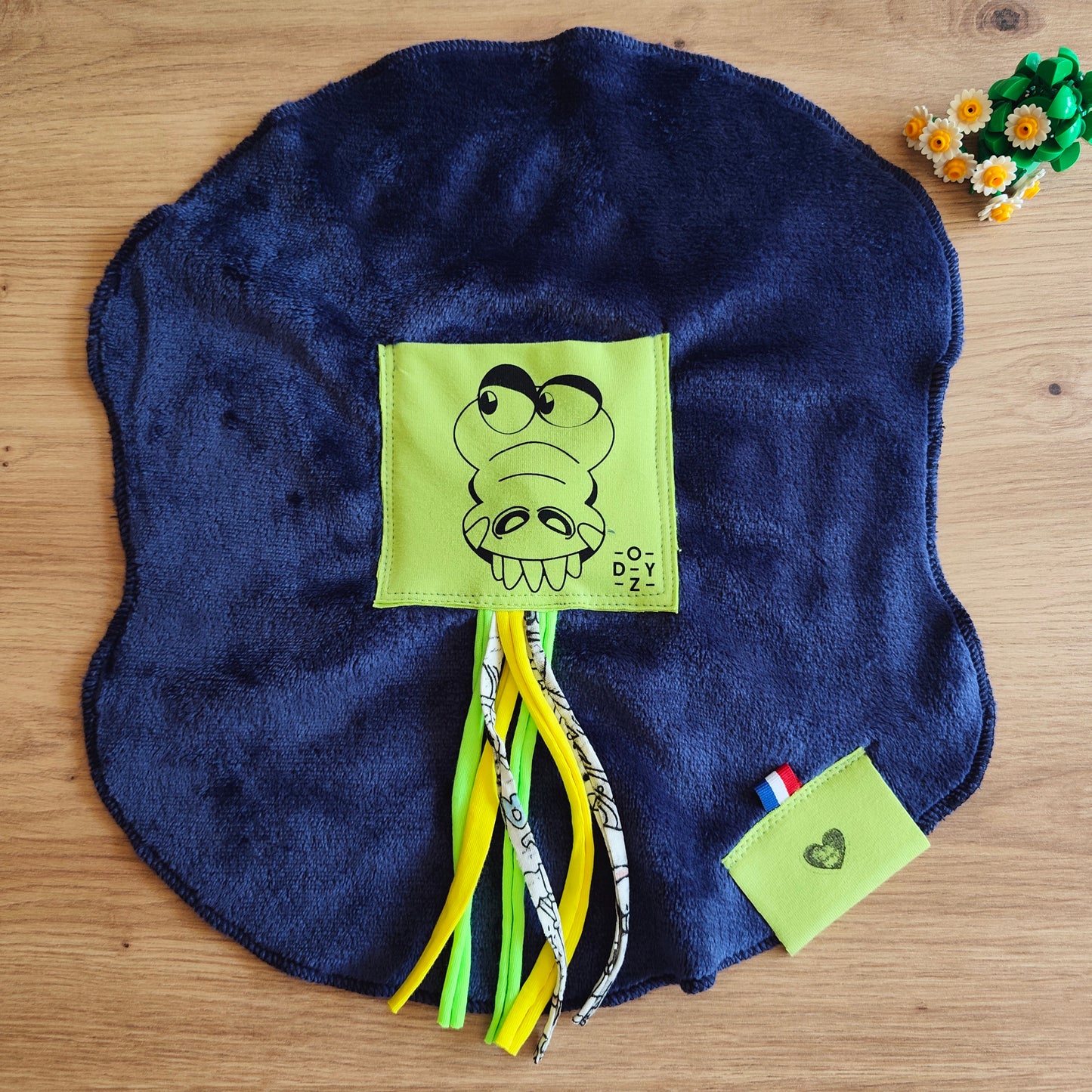 Doudou Dodyz bleu marine crocodile vert pomme