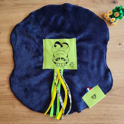 Doudou Dodyz bleu marine crocodile vert pomme
