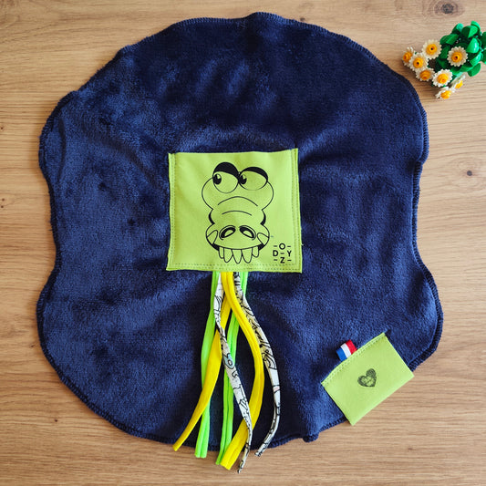 Doudou Dodyz bleu marine crocodile vert pomme