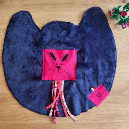 Doudou Dodyz bleu marine lapin rose