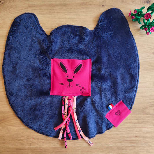 Doudou Dodyz bleu marine lapin rose