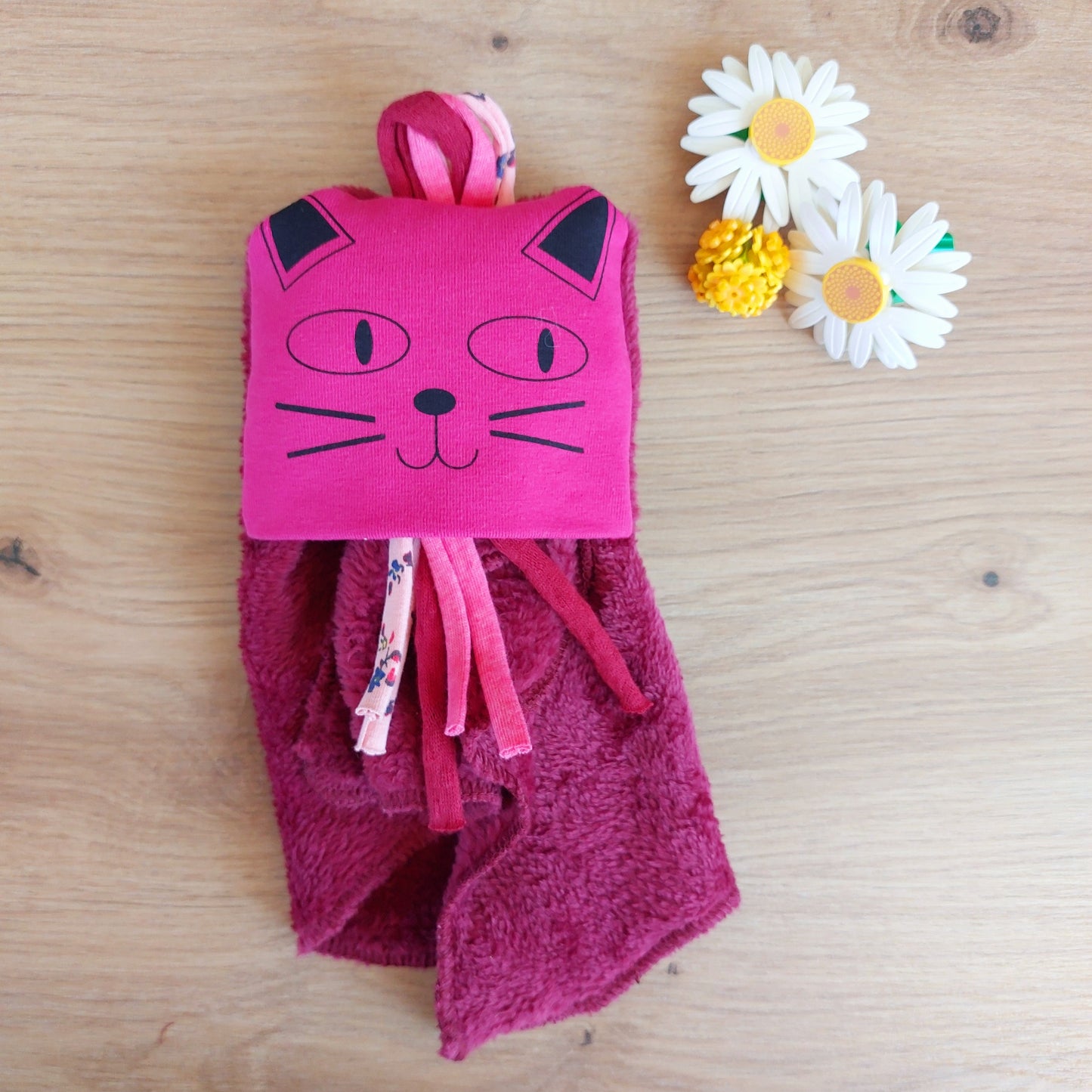 Doudou Dodyz bordeaux chat rose fuchsia