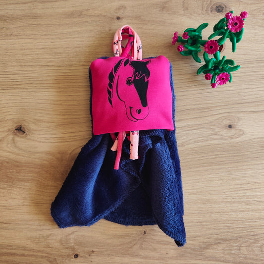 Doudou Dodyz bleu marine cheval rose