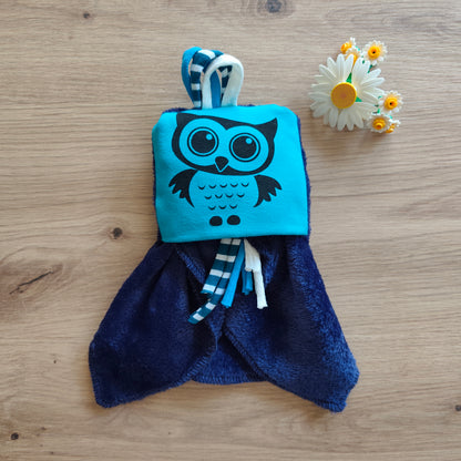 Doudou Dodyz bleu marine chouette turquoise