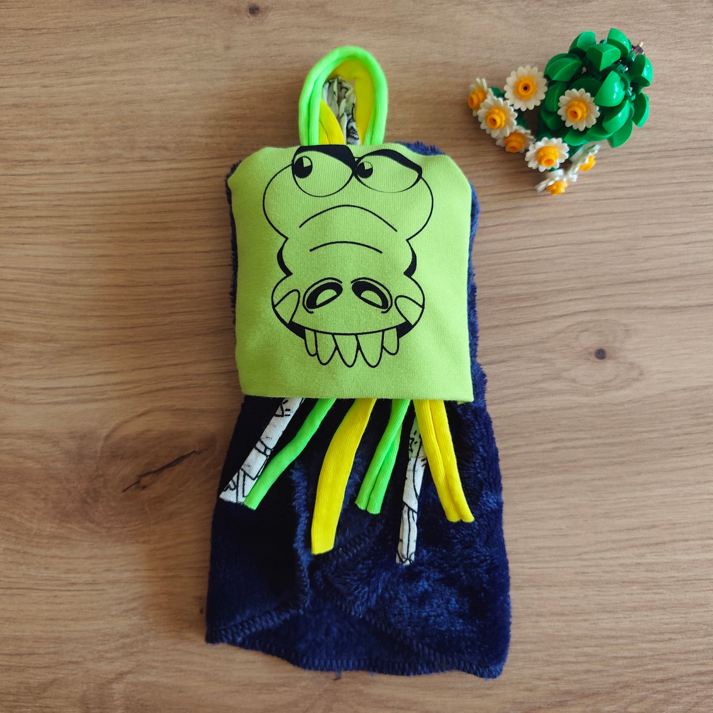 Doudou Dodyz bleu marine crocodile vert pomme
