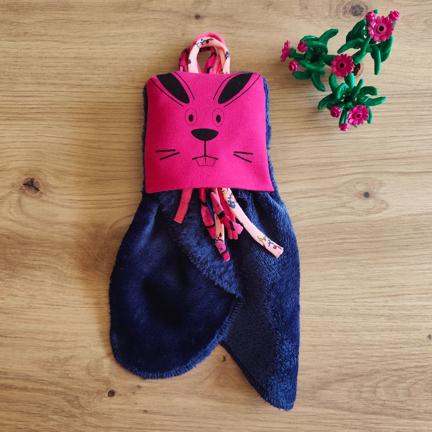 Doudou Dodyz bleu marine lapin rose